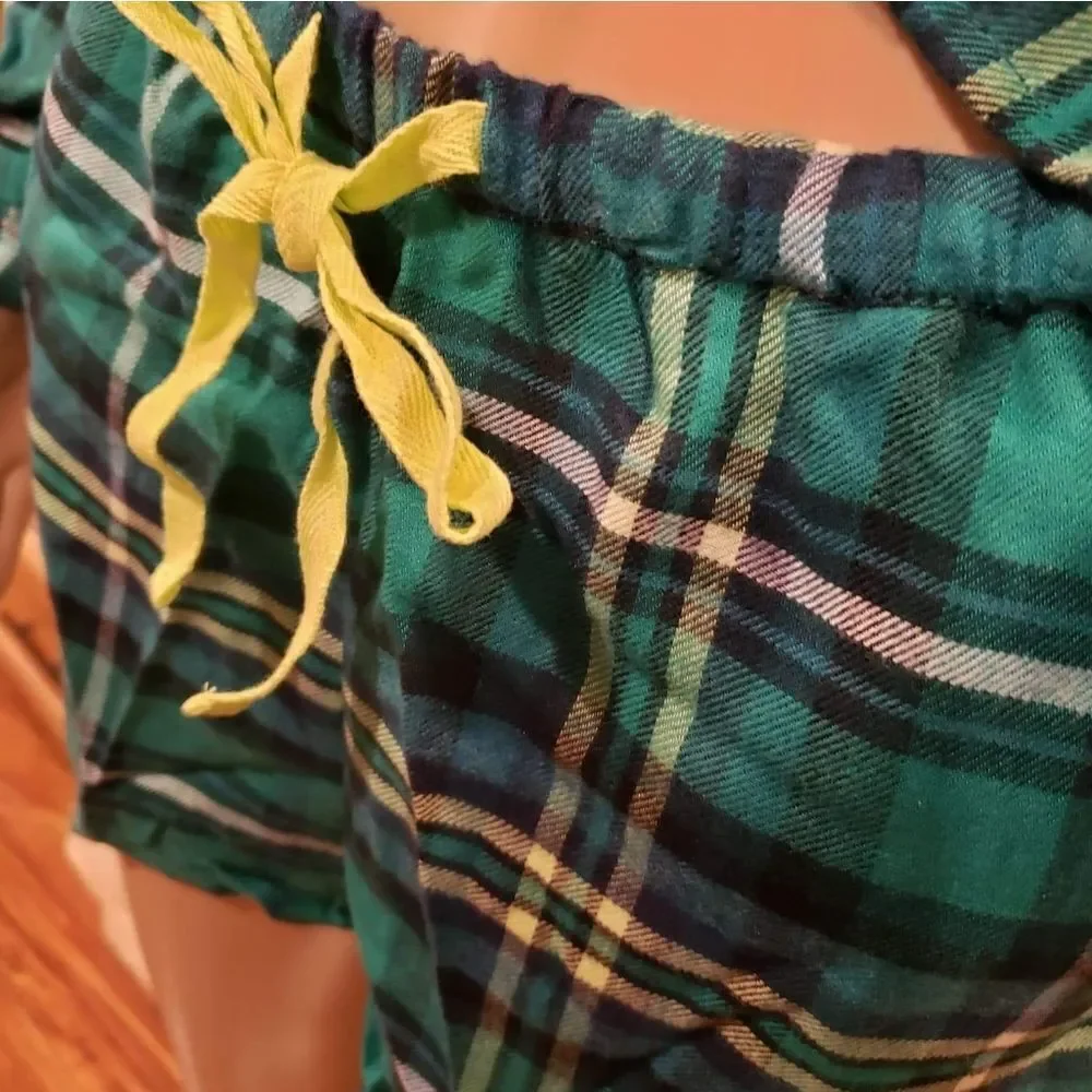Flannel plaid notch collar pj